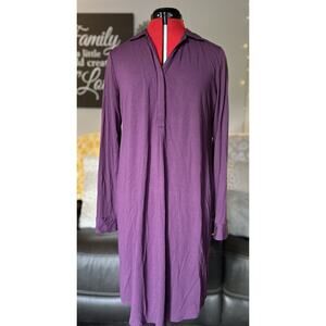 J Jill M Purple Collared Stretch Jersey Long Sleeve Midi Shirt Comfort Dress